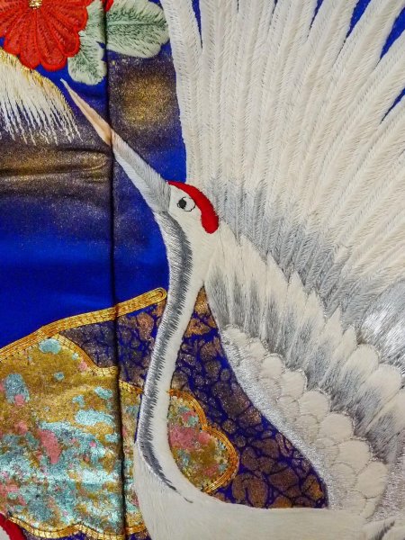 Photo11: N1015M Used Japanese kimono  Shiny Blue UCHIKAKE Wedding for women / Silk. UME plum bloom,   (Grade B) (11)