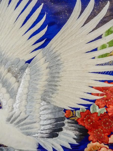 Photo13: N1015M Used Japanese kimono  Shiny Blue UCHIKAKE Wedding for women / Silk. UME plum bloom,   (Grade B) (13)