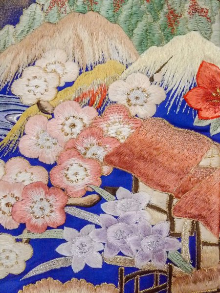 Photo15: N1015M Used Japanese kimono  Shiny Blue UCHIKAKE Wedding for women / Silk. UME plum bloom,   (Grade B) (15)