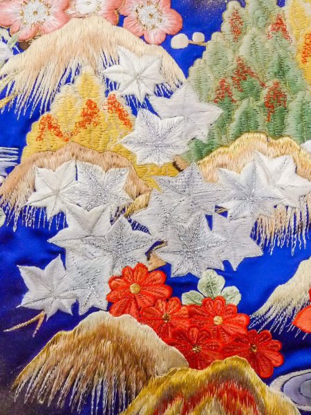 Photo19: N1015M Used Japanese kimono  Shiny Blue UCHIKAKE Wedding for women / Silk. UME plum bloom,   (Grade B) (19)