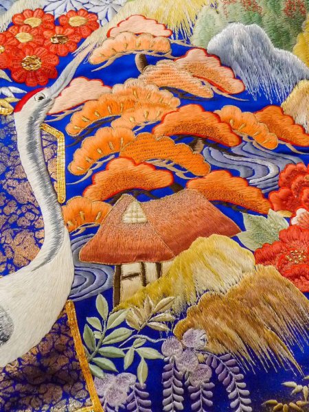 Photo22: N1015M Used Japanese kimono  Shiny Blue UCHIKAKE Wedding for women / Silk. UME plum bloom,   (Grade B) (22)