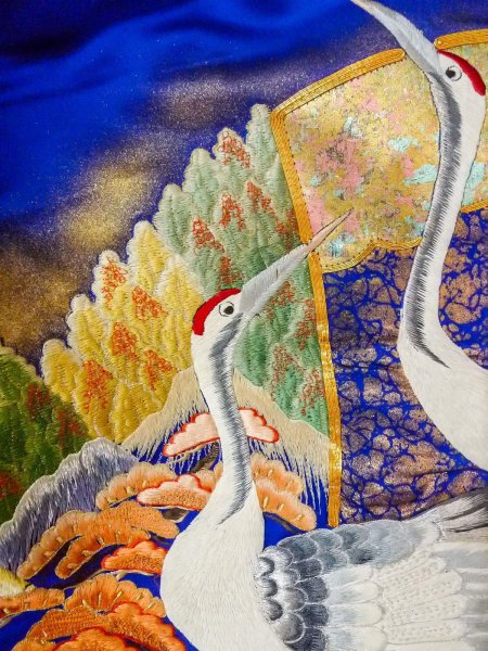 Photo23: N1015M Used Japanese kimono  Shiny Blue UCHIKAKE Wedding for women / Silk. UME plum bloom,   (Grade B) (23)