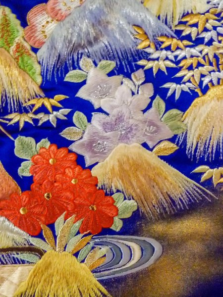 Photo25: N1015M Used Japanese kimono  Shiny Blue UCHIKAKE Wedding for women / Silk. UME plum bloom,   (Grade B) (25)