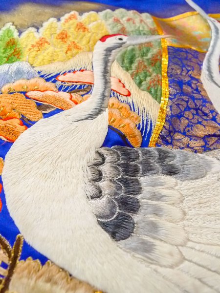 Photo34: N1015M Used Japanese kimono  Shiny Blue UCHIKAKE Wedding for women / Silk. UME plum bloom,   (Grade B) (34)