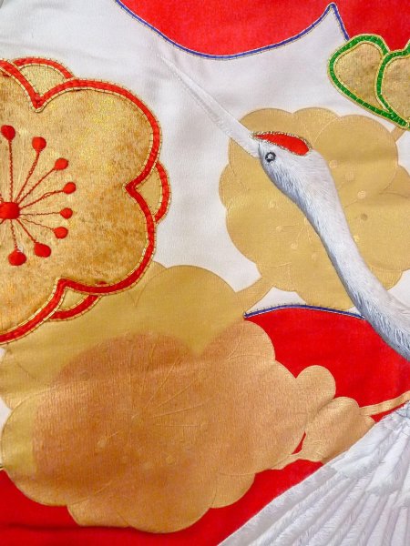 Photo17: N1015N Vintage Japanese kimono  Vivid Red UCHIKAKE Wedding for women / Silk. UME plum bloom,   (Grade B) (17)