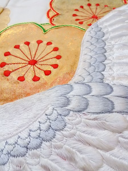 Photo18: N1015N Vintage Japanese kimono  Vivid Red UCHIKAKE Wedding for women / Silk. UME plum bloom,   (Grade B) (18)