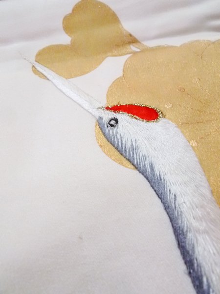 Photo19: N1015N Vintage Japanese kimono  Vivid Red UCHIKAKE Wedding for women / Silk. UME plum bloom,   (Grade B) (19)