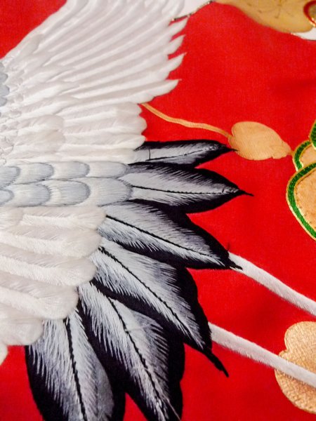 Photo24: N1015N Vintage Japanese kimono  Vivid Red UCHIKAKE Wedding for women / Silk. UME plum bloom,   (Grade B) (24)