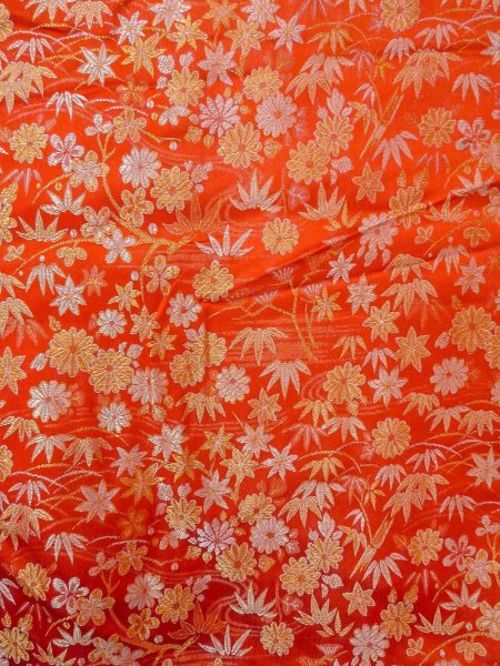 Photo5: N1015O Vintage Japanese kimono  Shiny Orange KAKESHITA under Uchikake for women / Silk. Chrysanthemum,   (Grade B) (5)