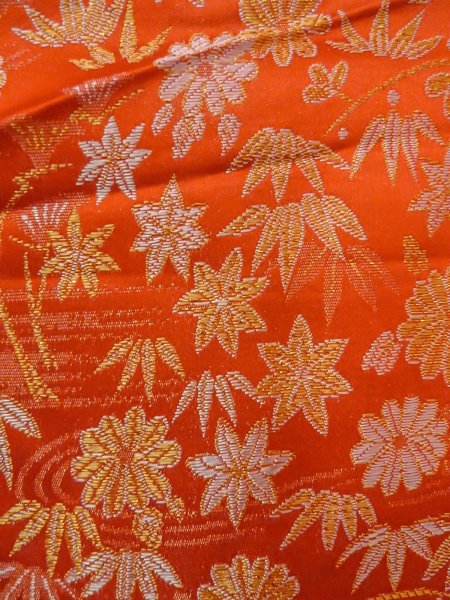Photo6: N1015O Vintage Japanese kimono  Shiny Orange KAKESHITA under Uchikake for women / Silk. Chrysanthemum,   (Grade B) (6)