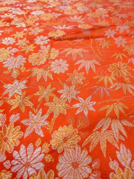 Photo10: N1015O Vintage Japanese kimono  Shiny Orange KAKESHITA under Uchikake for women / Silk. Chrysanthemum,   (Grade B) (10)