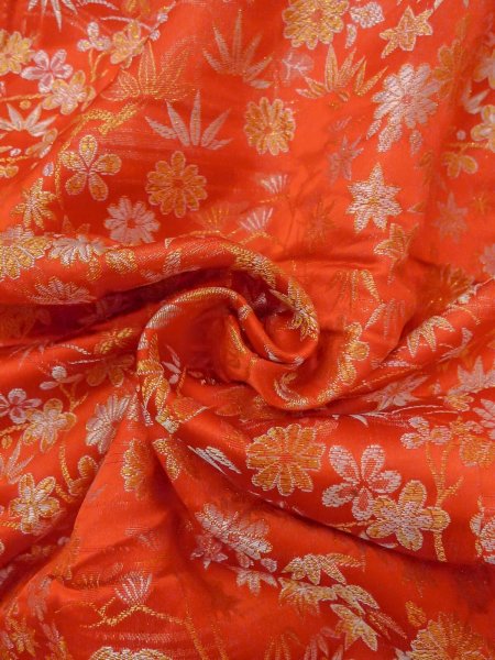 Photo12: N1015O Vintage Japanese kimono  Shiny Orange KAKESHITA under Uchikake for women / Silk. Chrysanthemum,   (Grade B) (12)