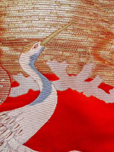 Photo11: N1015P Vintage Japanese kimono  Vivid Orange UCHIKAKE Wedding for women / Silk. Pine tree/branch/needle,   (Grade B) (11)