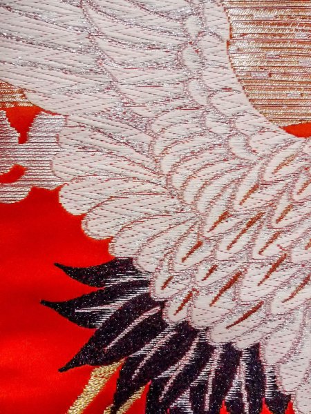 Photo12: N1015P Vintage Japanese kimono  Vivid Orange UCHIKAKE Wedding for women / Silk. Pine tree/branch/needle,   (Grade B) (12)