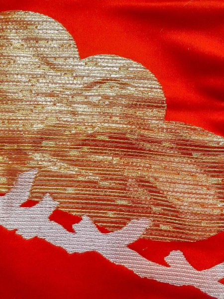 Photo14: N1015P Vintage Japanese kimono  Vivid Orange UCHIKAKE Wedding for women / Silk. Pine tree/branch/needle,   (Grade B) (14)