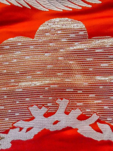 Photo15: N1015P Vintage Japanese kimono  Vivid Orange UCHIKAKE Wedding for women / Silk. Pine tree/branch/needle,   (Grade B) (15)