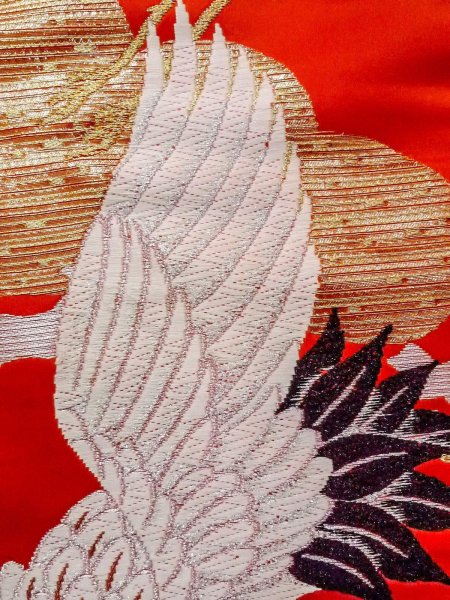 Photo17: N1015P Vintage Japanese kimono  Vivid Orange UCHIKAKE Wedding for women / Silk. Pine tree/branch/needle,   (Grade B) (17)