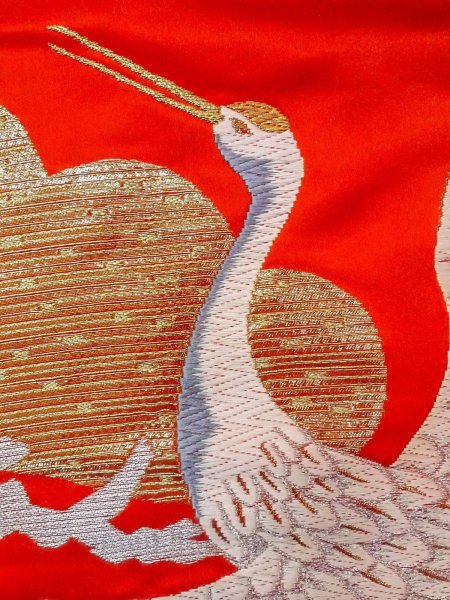 Photo18: N1015P Vintage Japanese kimono  Vivid Orange UCHIKAKE Wedding for women / Silk. Pine tree/branch/needle,   (Grade B) (18)