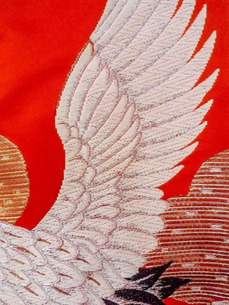 Photo19: N1015P Vintage Japanese kimono  Vivid Orange UCHIKAKE Wedding for women / Silk. Pine tree/branch/needle,   (Grade B) (19)