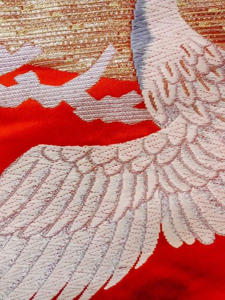 Photo20: N1015P Vintage Japanese kimono  Vivid Orange UCHIKAKE Wedding for women / Silk. Pine tree/branch/needle,   (Grade B) (20)