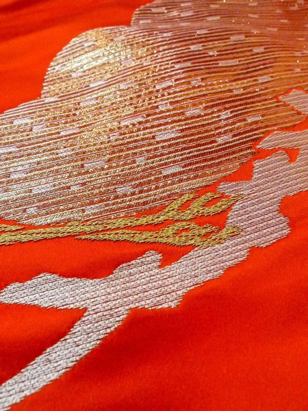 Photo22: N1015P Vintage Japanese kimono  Vivid Orange UCHIKAKE Wedding for women / Silk. Pine tree/branch/needle,   (Grade B) (22)