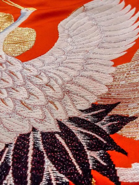 Photo23: N1015P Vintage Japanese kimono  Vivid Orange UCHIKAKE Wedding for women / Silk. Pine tree/branch/needle,   (Grade B) (23)