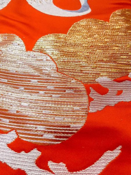 Photo24: N1015P Vintage Japanese kimono  Vivid Orange UCHIKAKE Wedding for women / Silk. Pine tree/branch/needle,   (Grade B) (24)