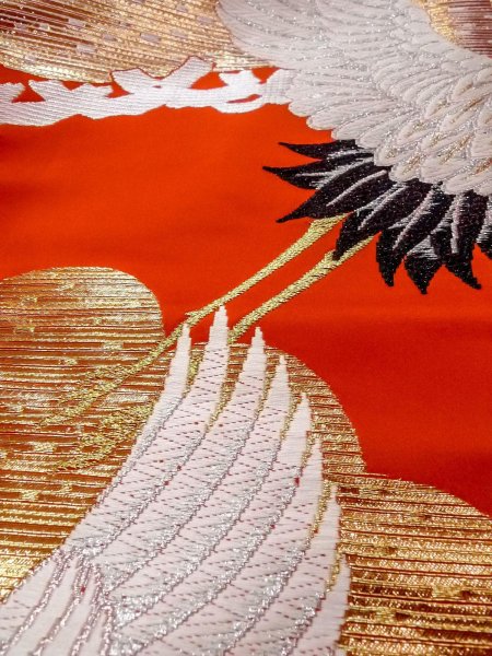 Photo27: N1015P Vintage Japanese kimono  Vivid Orange UCHIKAKE Wedding for women / Silk. Pine tree/branch/needle,   (Grade B) (27)