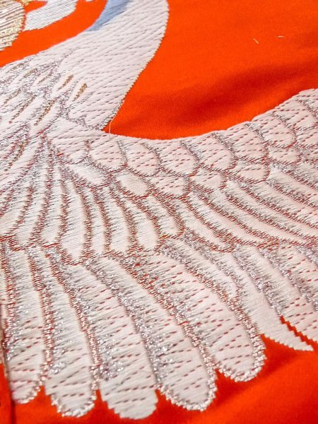 Photo29: N1015P Vintage Japanese kimono  Vivid Orange UCHIKAKE Wedding for women / Silk. Pine tree/branch/needle,   (Grade B) (29)