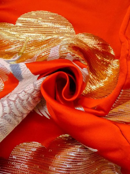 Photo30: N1015P Vintage Japanese kimono  Vivid Orange UCHIKAKE Wedding for women / Silk. Pine tree/branch/needle,   (Grade B) (30)