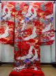 Photo3: N1015Q Used Japanese kimono  Vivid Red UCHIKAKE Wedding for women / Silk. Peony,   (Grade B) (3)