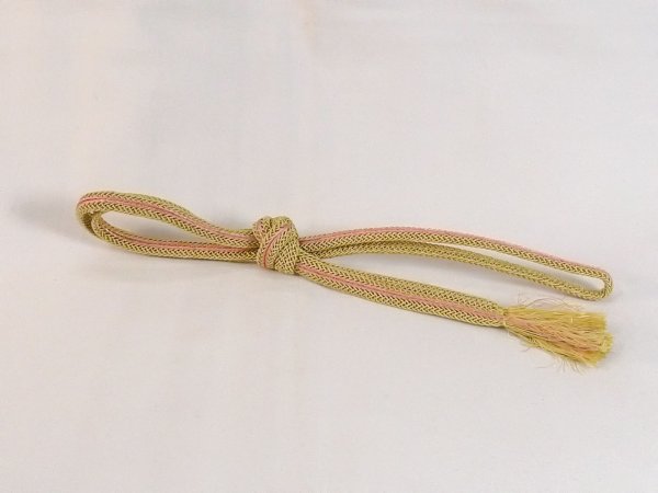 Photo1: Mint N1022XF Vintage Japanese Kimono  Grayish Yellowish Green OBIJIME decorative string/cord/rope  Line Silk. (Grade A) (1)
