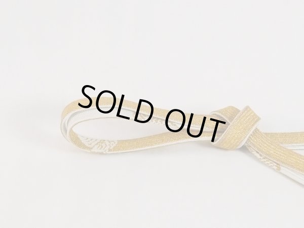 Photo2: N1022XG Vintage Japanese Kimono  Shiny White OBIJIME decorative string/cord/rope  Leaf Silk. (Grade B) (2)