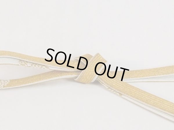 Photo3: N1022XG Vintage Japanese Kimono  Shiny White OBIJIME decorative string/cord/rope  Leaf Silk. (Grade B) (3)