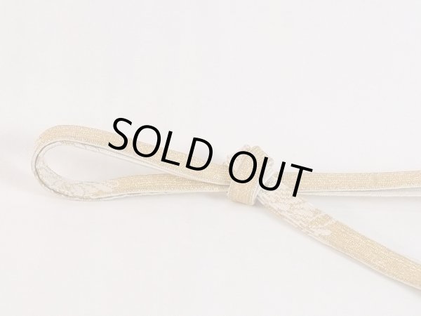 Photo2: N1022XL Vintage Japanese Kimono   White OBIJIME decorative string/cord/rope  Flower Silk. (Grade B) (2)