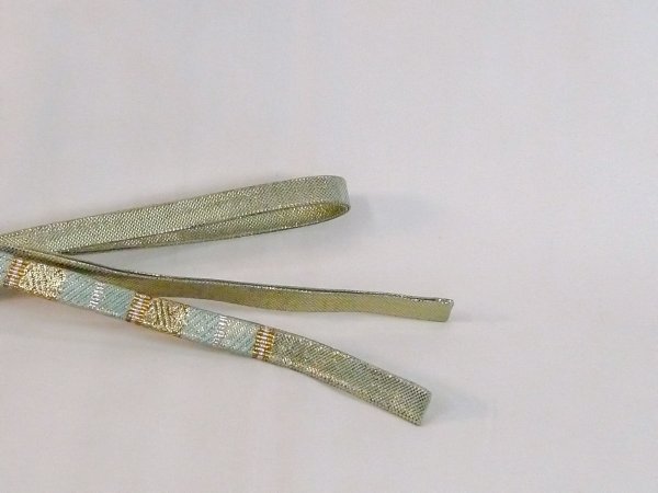 Photo4: Mint N1022XN Vintage Japanese Kimono  Shiny Light Blue OBIJIME decorative string/cord/rope  Geometrical pattern Silk. (Grade B) (4)