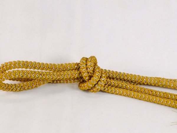 Photo3: Mint N1022XS Vintage Japanese Kimono  Brownish Yellow OBIJIME decorative string/cord/rope  Zig Zag Silk. (Grade A) (3)
