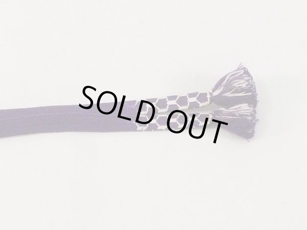 Photo3: N1025XD Vintage Japanese Kimono  Dark Purple HAORIHIMO ties Tortoise-shell pattern(Hexagonal pattern) Silk. (Grade B) (3)