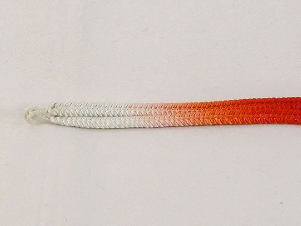 Photo2: N1025XN Vintage Japanese Kimono  Vivid Vermilion HAORIHIMO ties  Silk. (Grade B) (2)