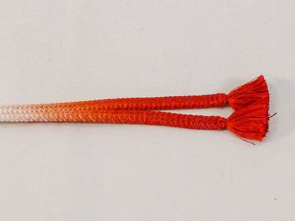 Photo3: N1025XN Vintage Japanese Kimono  Vivid Vermilion HAORIHIMO ties  Silk. (Grade B) (3)