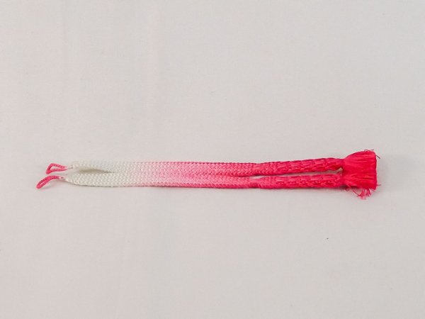 Photo1: N1025XP Vintage Japanese Kimono  Vivid Pink HAORIHIMO ties  Silk. (Grade B) (1)