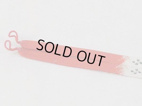 Photo2: N1030XH Vintage Japanese Kimono   Vermilion HAORIHIMO ties Abstract pattern Silk. (Grade B) (2)