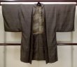 Photo1: N1101B Vintage Japanese kimono  Dark Olive Men's Haori for men / Silk. Lozenges, Stains all over including lining.  (Grade D) (1)