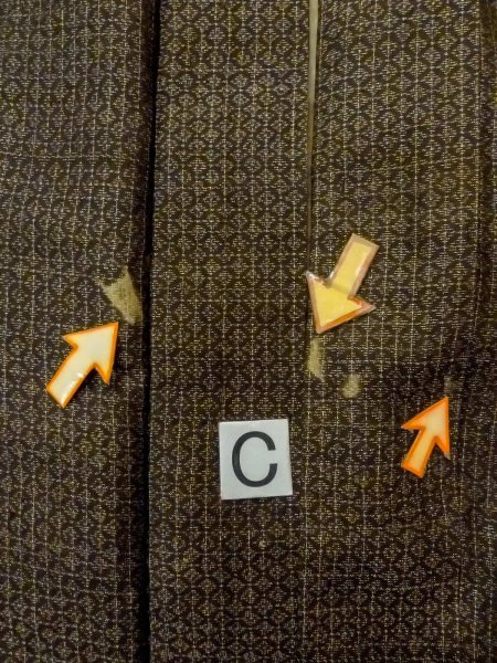 Photo17: N1101B Vintage Japanese kimono  Dark Olive Men's Haori for men / Silk. Lozenges, Stains all over including lining.  (Grade D) (17)