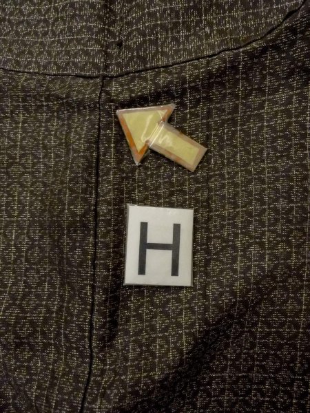 Photo22: N1101B Vintage Japanese kimono  Dark Olive Men's Haori for men / Silk. Lozenges, Stains all over including lining.  (Grade D) (22)