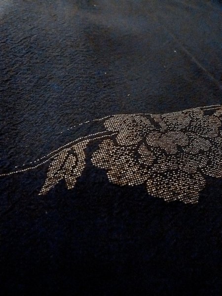 Photo11: N1101C Antique Japanese kimono   Black HAORI short jacket for women / Silk. Peony,   (Grade D) (11)