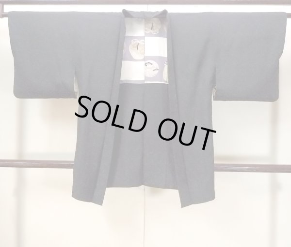 Photo1: N1101K Vintage Japanese kimono  Dark Black HAORI short jacket for women / Silk. Flower   (Grade A) (1)