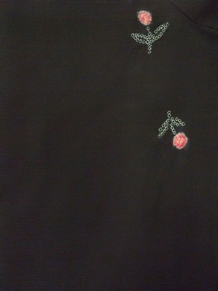 Photo3: N1101N Vintage Japanese kimono  Dark Black HAORI short jacket for women / Silk. Flower   (Grade B) (3)