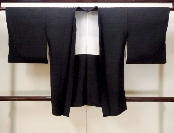 Photo1: N1101T Vintage Japanese kimono  Dark Black HAORI short jacket for women / Silk.    (Grade B) (1)