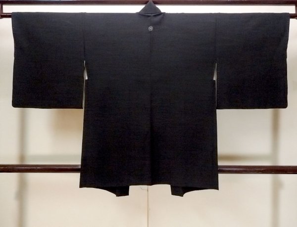 Photo2: N1101T Vintage Japanese kimono  Dark Black HAORI short jacket for women / Silk.    (Grade B) (2)